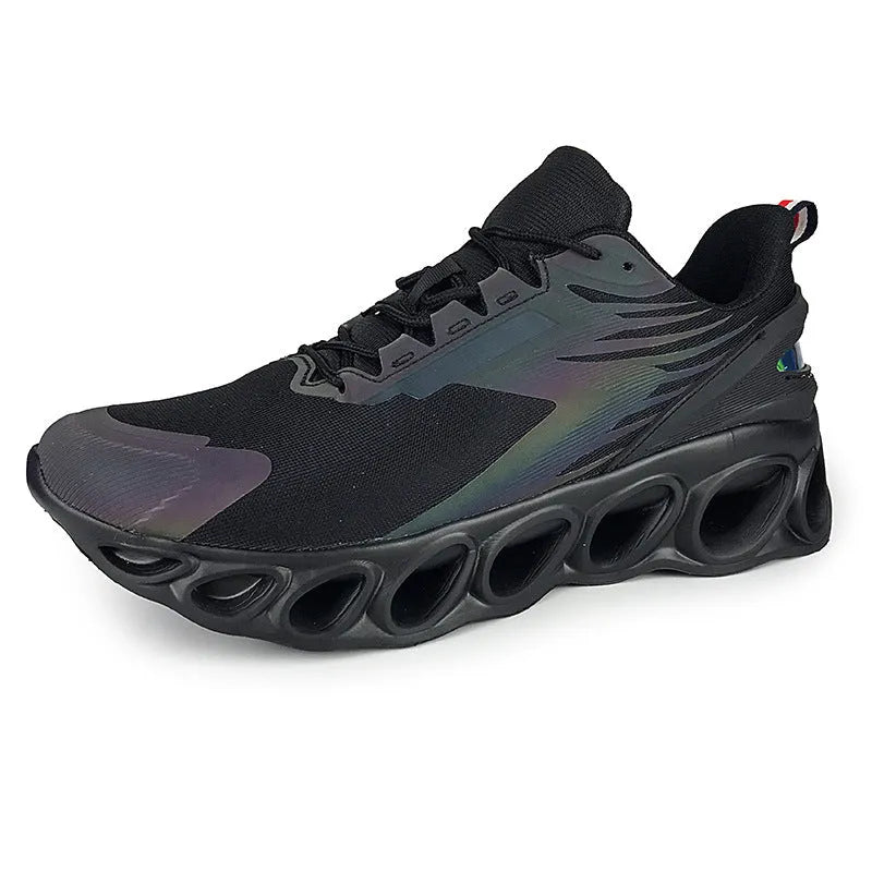 Men's breathable mesh casual shoes with EVA sole in black, white, or dark blue colour options