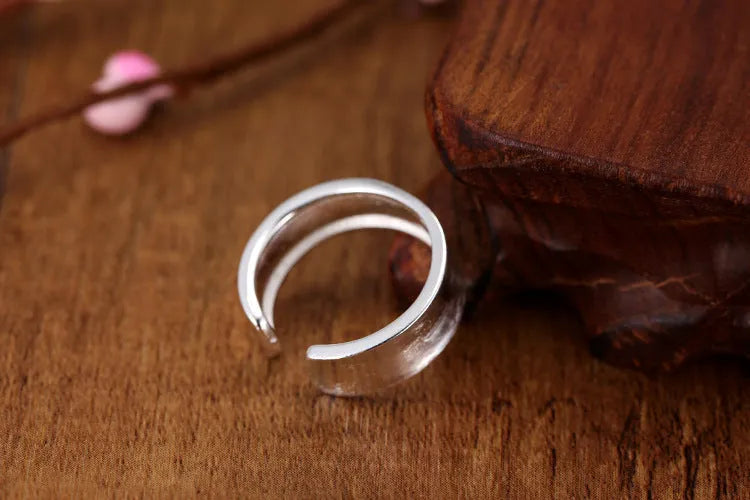 Adjustable opening Korean frosted sterling silver ring with geometric shape