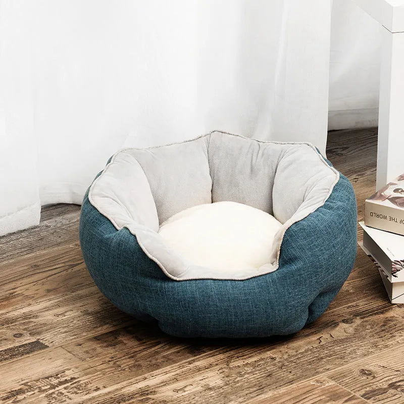 Octagonal pet bed with soft wool point design and removable mats for cats and small dogs