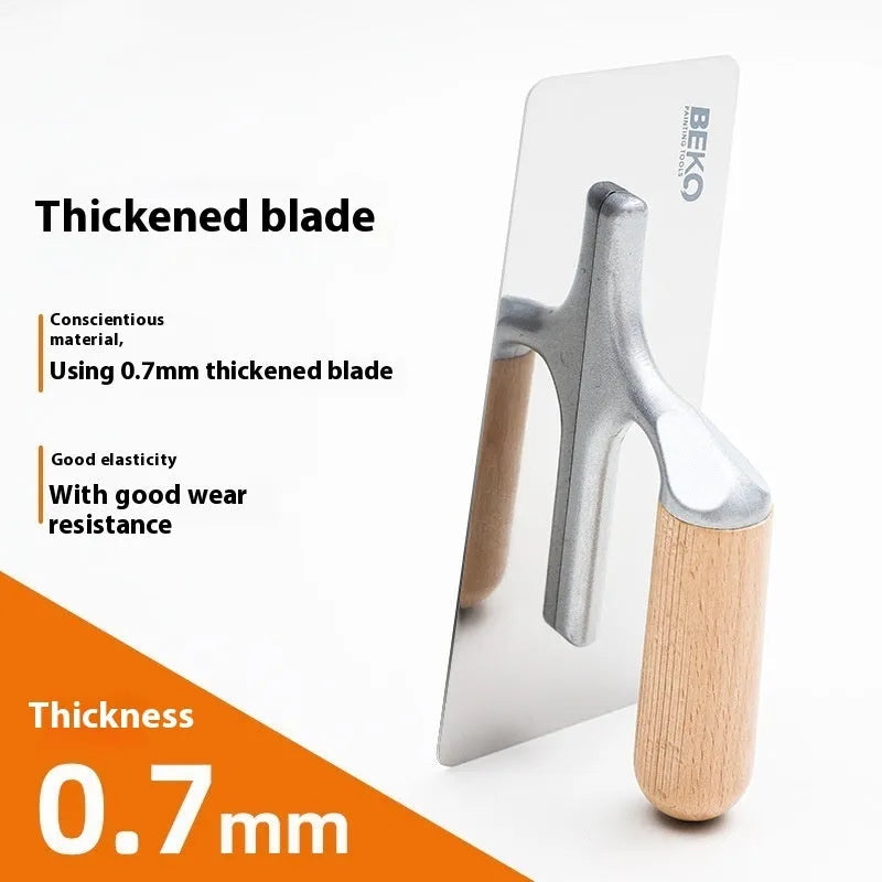 Stainless steel putty scraper with wooden handle in three blade size options