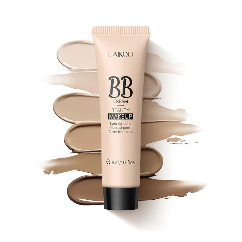 30ml bottle of BB cream showing nine shade options from light ivory to dark brown.