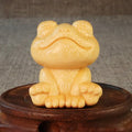 Solid bamboo carving ornament with smiling frog design measuring 5cm tall