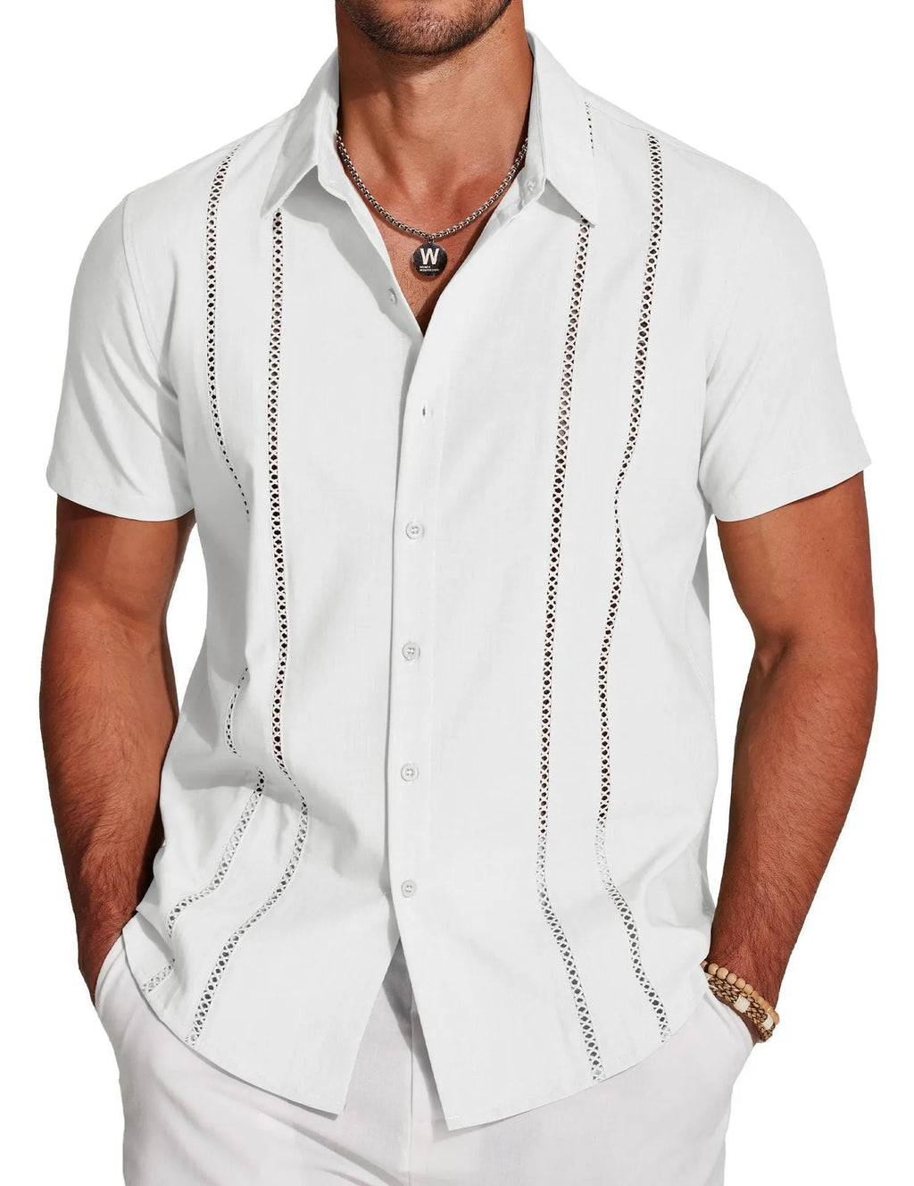 Men's slim fit Hawaiian shirt with short sleeves in digital print pattern