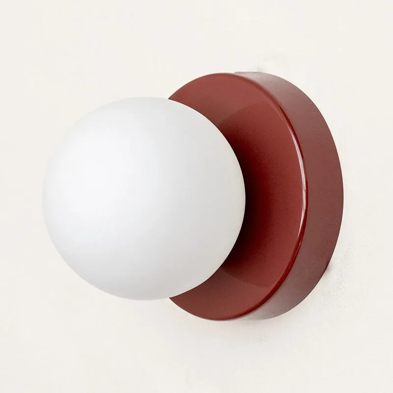 Nordic glass wall lamp with iron body, 220V, available in six colours and 10cm, 12cm or 15cm bottom glass
