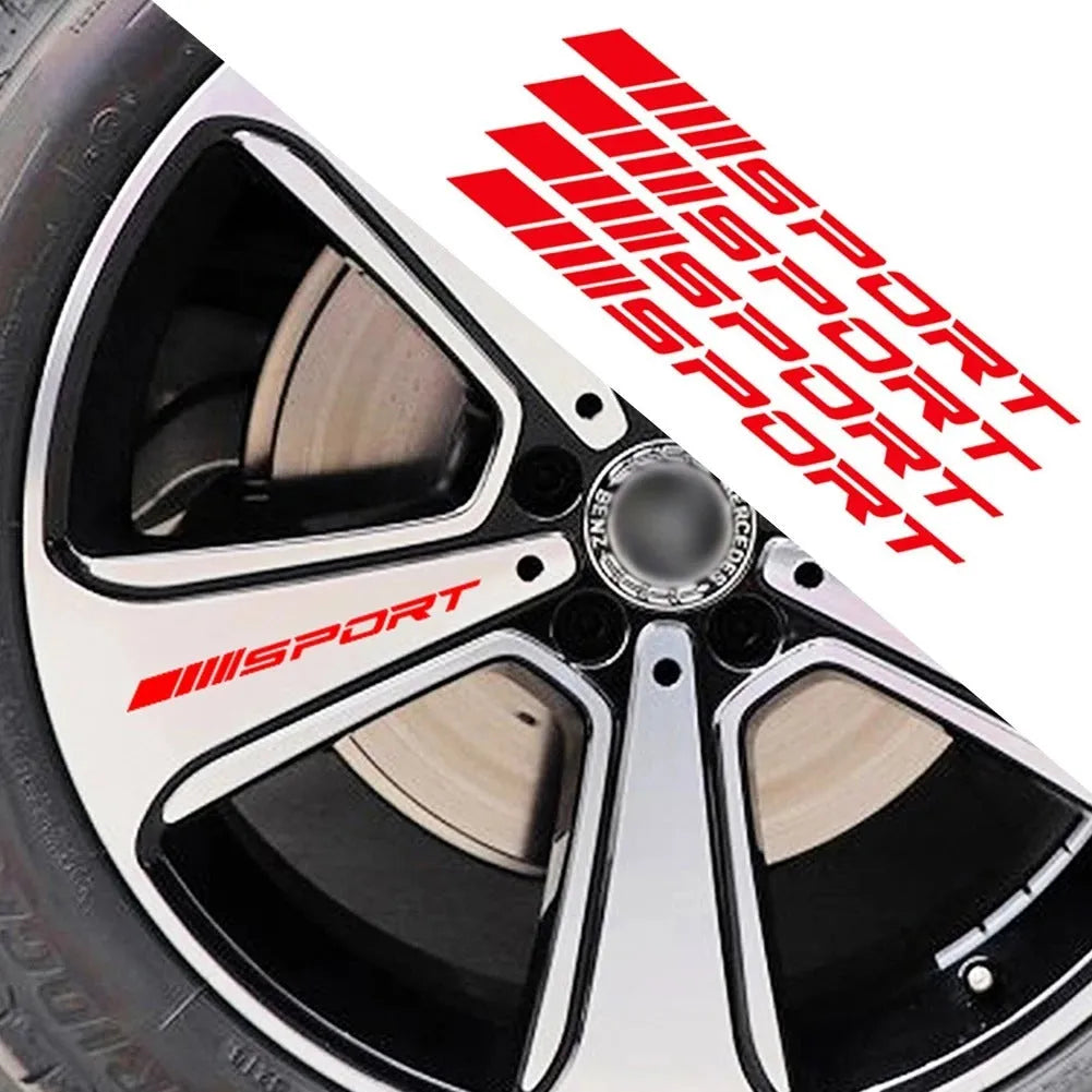 Hollow sports design car rim stickers in black, red, or white colours