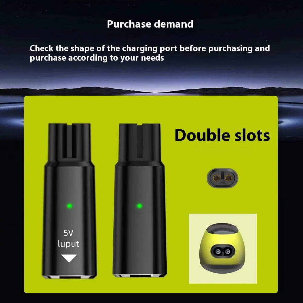 Black USB C charging adapter for electric shavers and hair clippers with 4.3V 8W output.