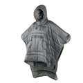 Grey adult wearable outdoor cloak sleeping bag laid flat showing 200cm length