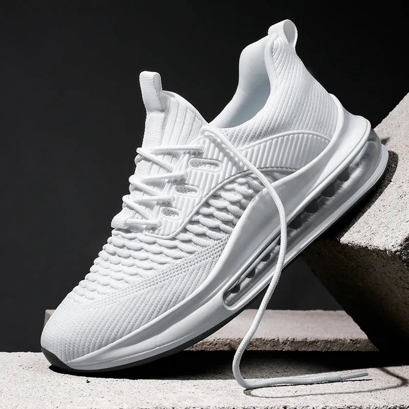 Men's solid colour low-top running shoes with mesh upper and rubber TPU sole