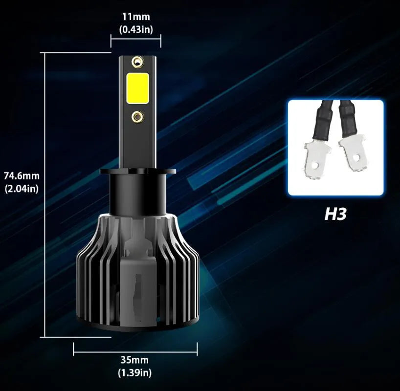 Car LED headlight bulb 6000K white light kit with adjustable chuck and IP68 waterproof rating