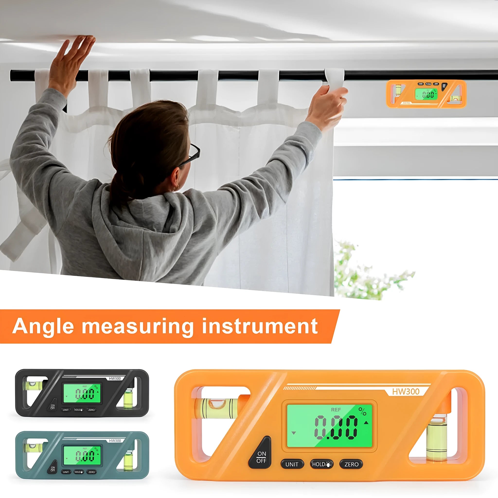 Black digital inclinometer level meter with magnetic base and LCD screen showing angle reading.