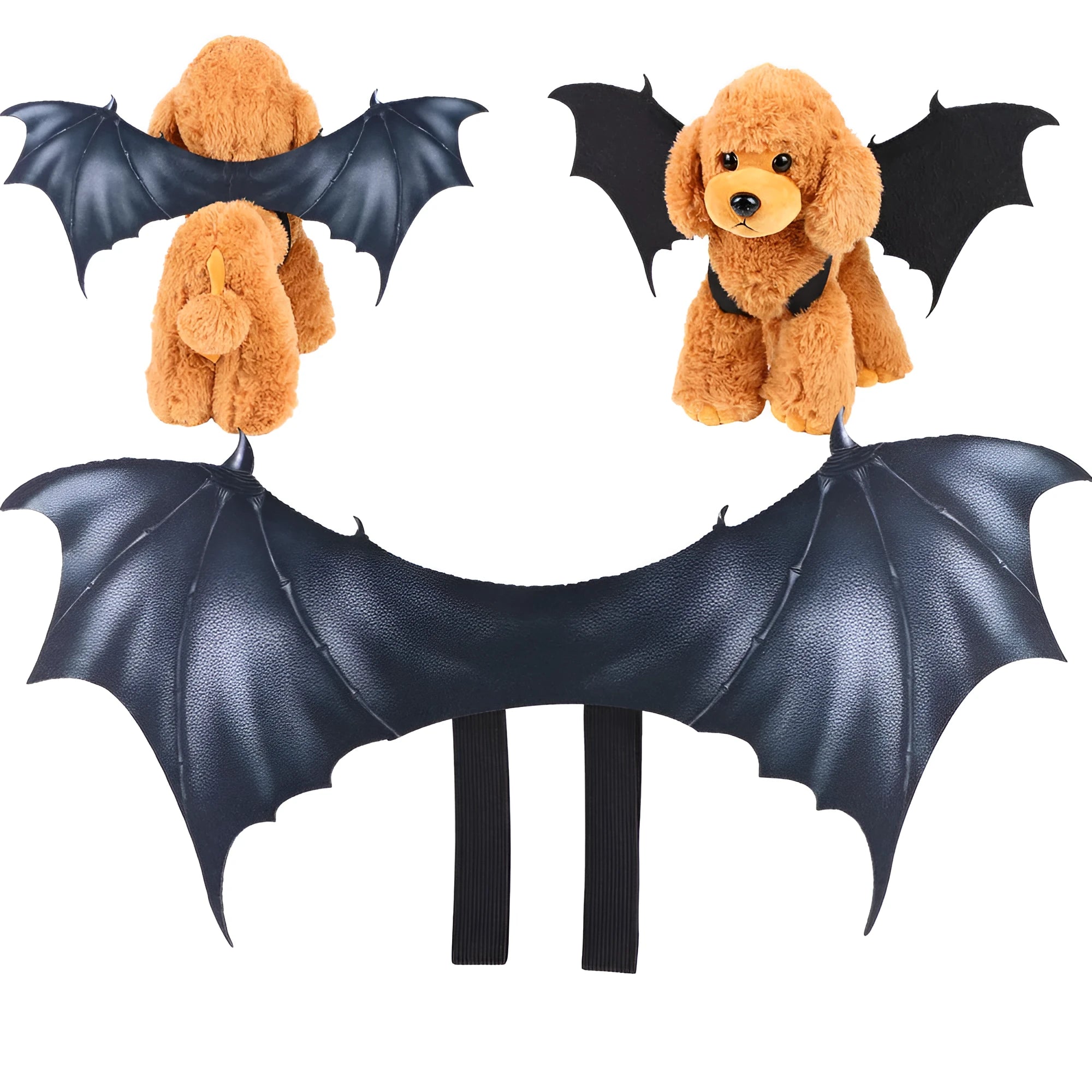 Black cloth bat wings pet costume accessory in three sizes for Halloween