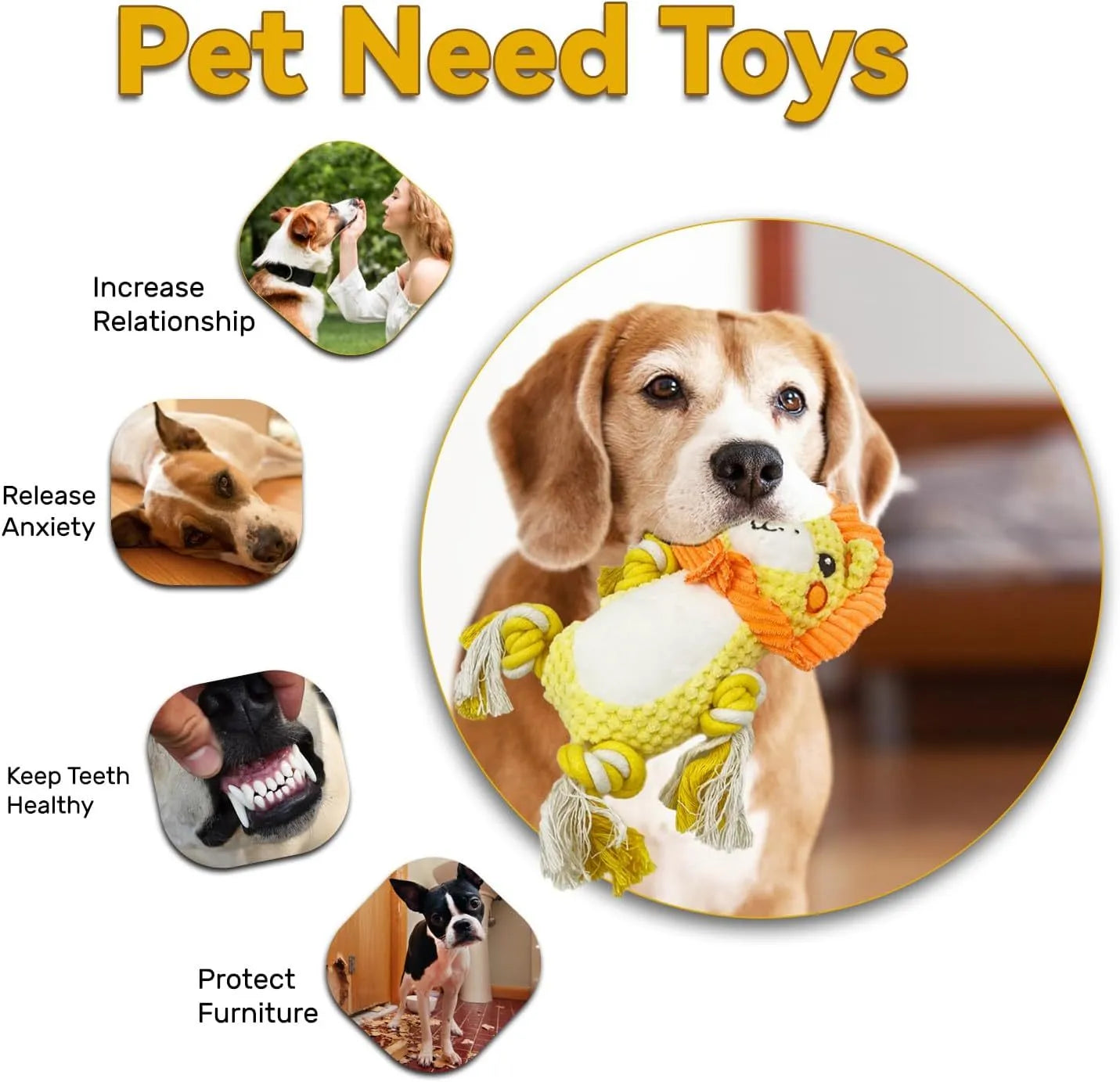 Lion and monkey stuffed squeaky dog toys with soft plush material and internal squeakers for medium to large breed dogs