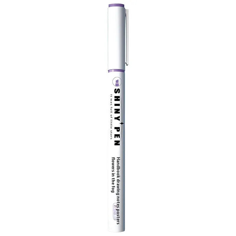 Four glitter fluorescent highlighter pens with slanted tips in six glitter ink colours