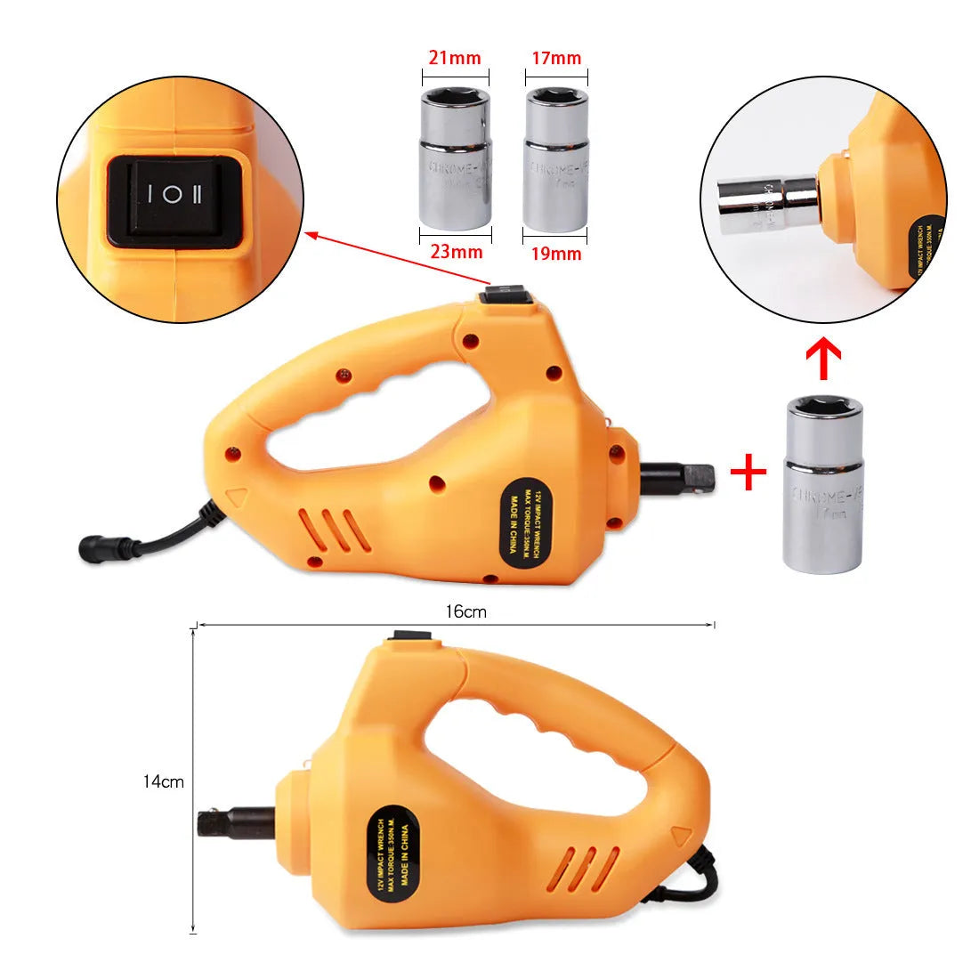 Yellow steel car electric jack set with electric wrench for vehicle tyre changes