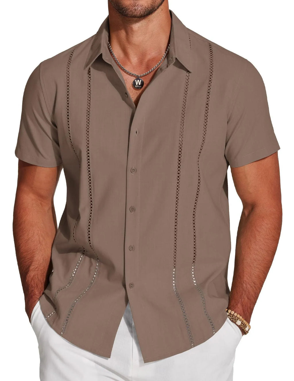 Men's slim fit Hawaiian shirt with short sleeves in digital print pattern