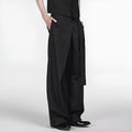 Black women's straight-leg trousers with adjustable waist and single pleat detail
