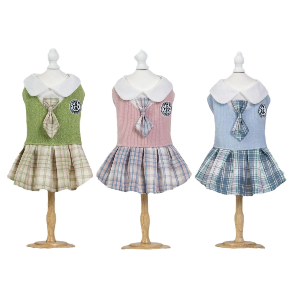 Pet tartan skirt with ruffle trim in polyester fabric for dogs and cats