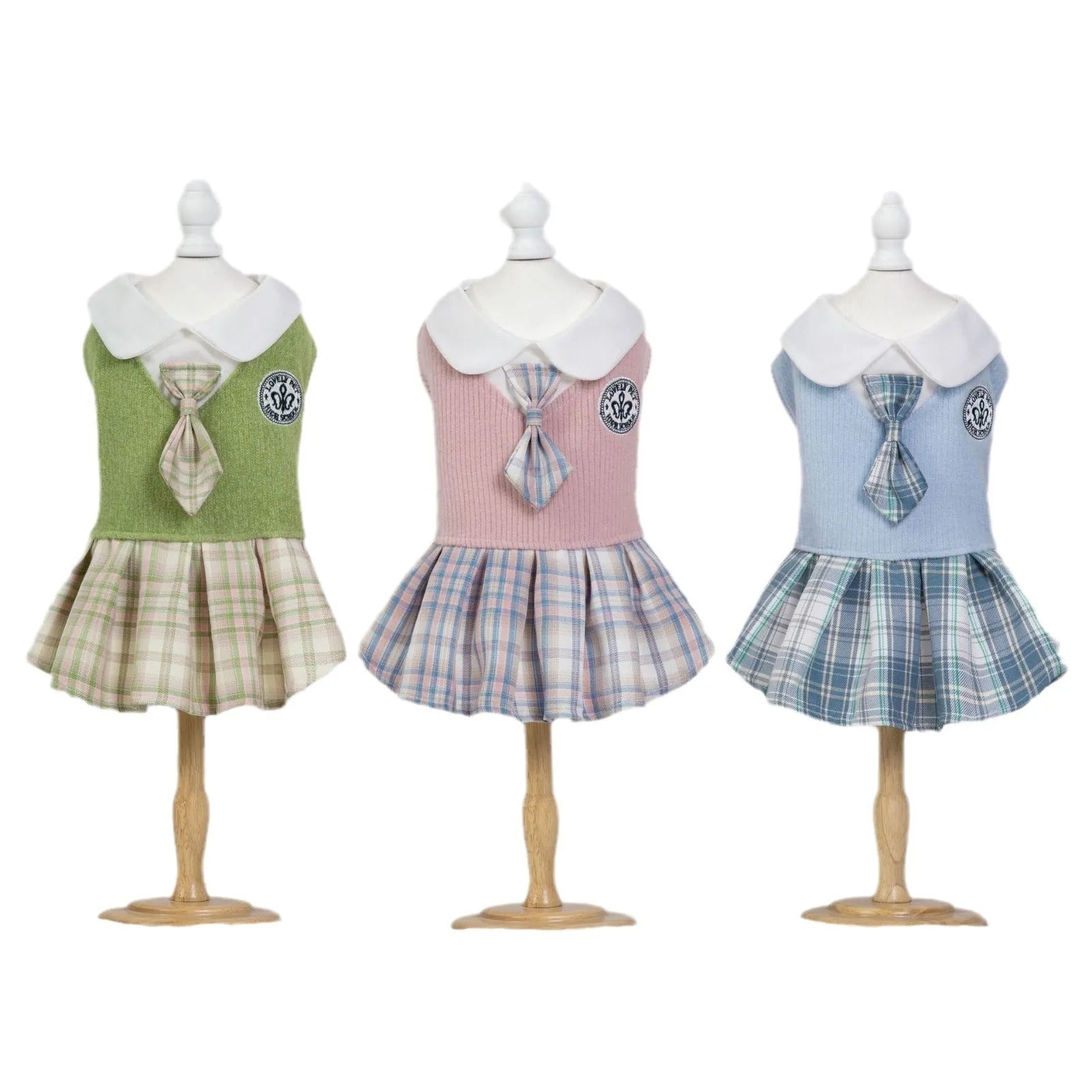 Pet tartan skirt with ruffle trim in polyester fabric for dogs and cats
