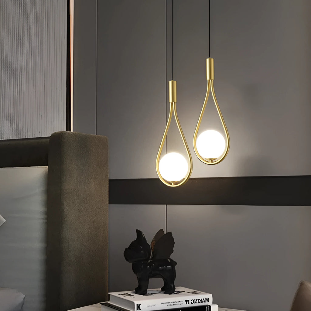 Copper modern minimalist bedside chandelier with choice of honeycomb or milk white lamp covers.