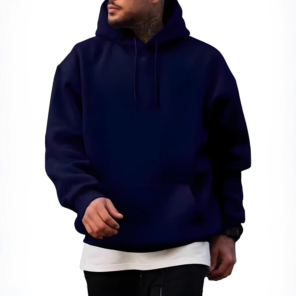 Polyester pullover hoodie with long sleeves available in eight colour options including black and navy blue for spring and autumn casual wear