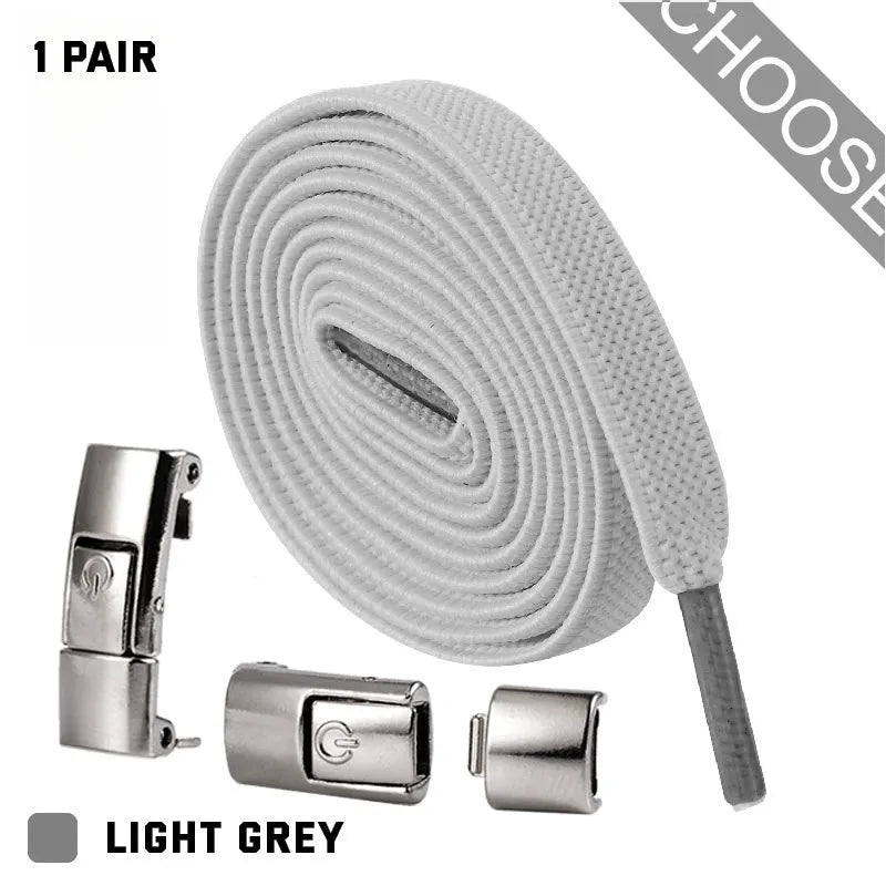 8mm widened flat elastic shoelaces with press lock mechanism in black and white for sneakers