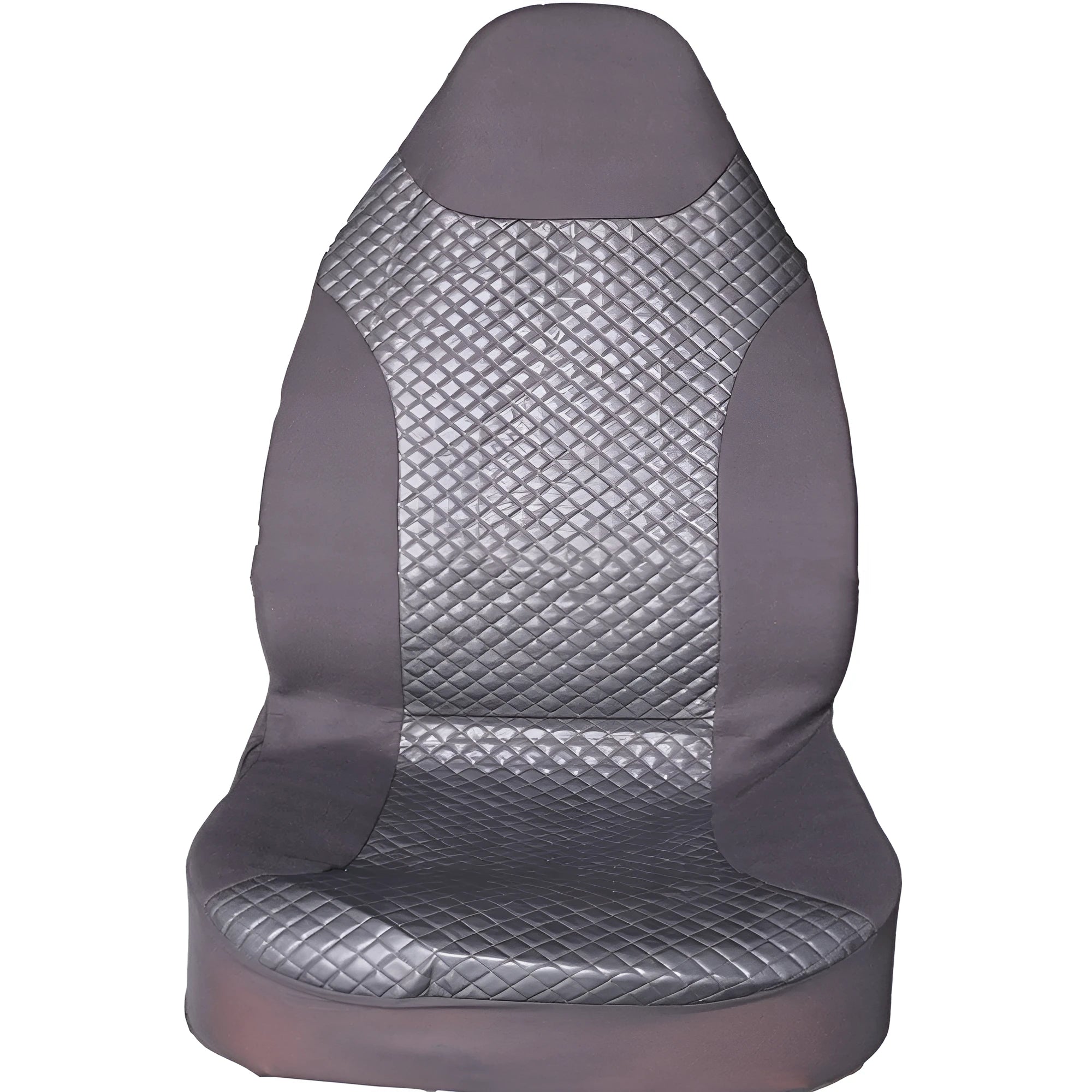 Black quilted automotive seat cover for universal car seats with plastic installation hooks