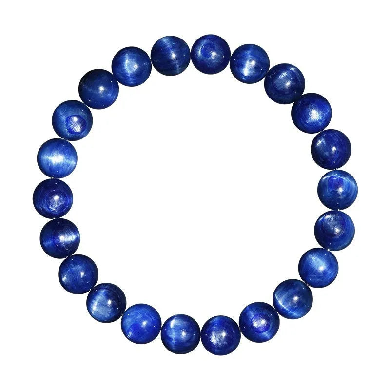 Blue crystal ball bracelet with geometric beads and Ruyi design elements on wrist