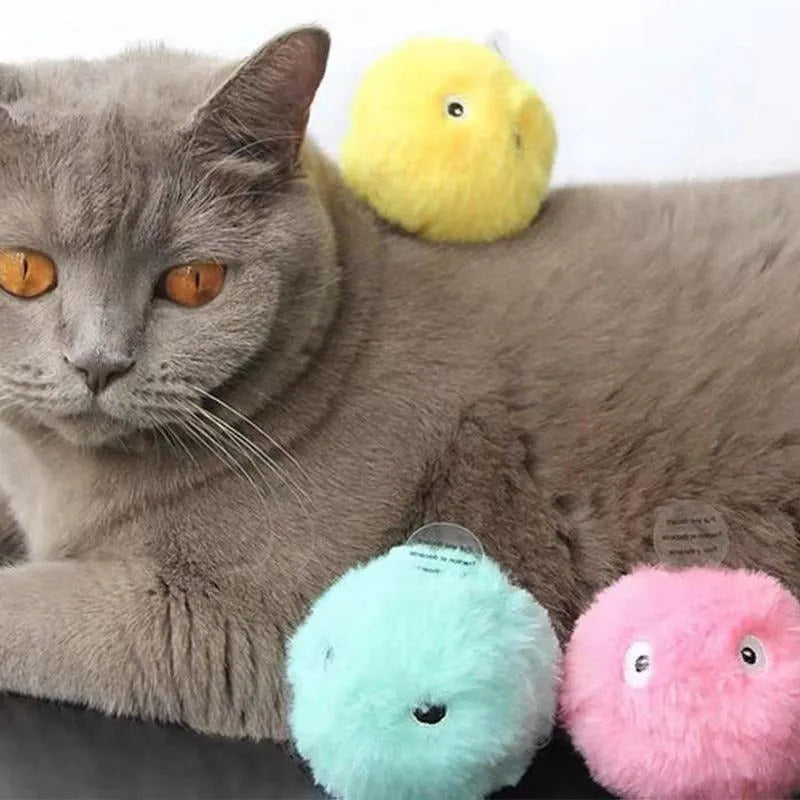 Colourful interactive cat toy ball with motion sensor and animal sounds, 55mm diameter
