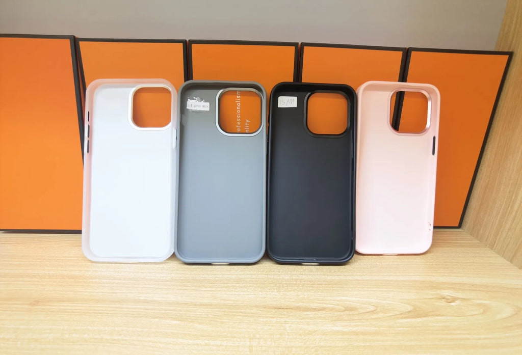 Four-colour e-ink projection phone case for iPhone in white, pink, black, and gray TPU