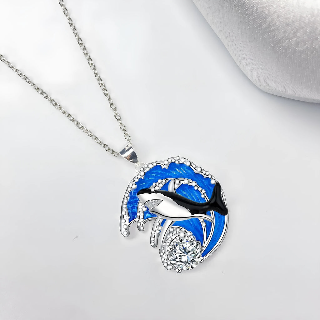 Shark pendant necklace with copper electroplated finish and cross chain design