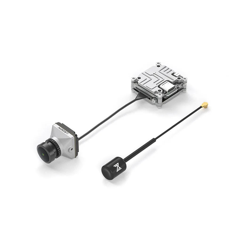 Caddx ADAPTS DJI FPV digital transmission Polar Vista kit in silver with screws, spacers, and cables.