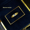 Frosted gold copper ring with square sapphire inlaid gem, narrow or wide version, sizes 6 7 8