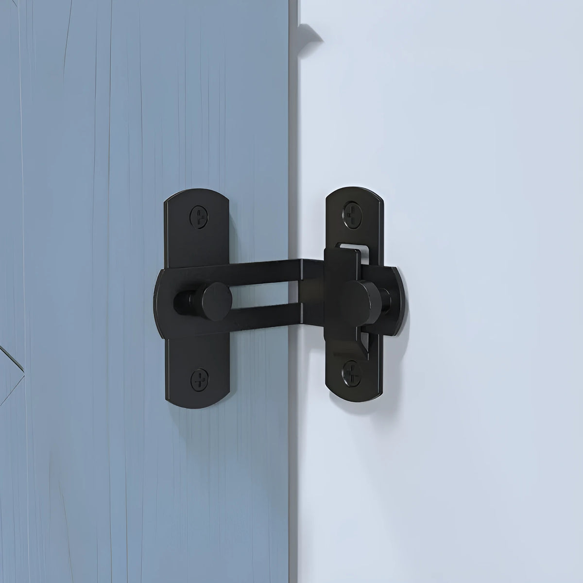 American style 90 degree warehouse hook lock for sliding barn doors with steel shackle.
