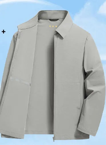 Men's navy blue business shirt with summer lapels made from ice silk polyamide fabric for office wear
