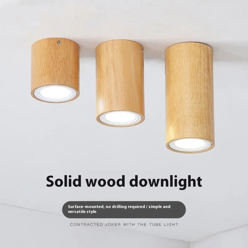Solid wood surface-mounted round and square downlight for ceiling installation in corridor or balcony.