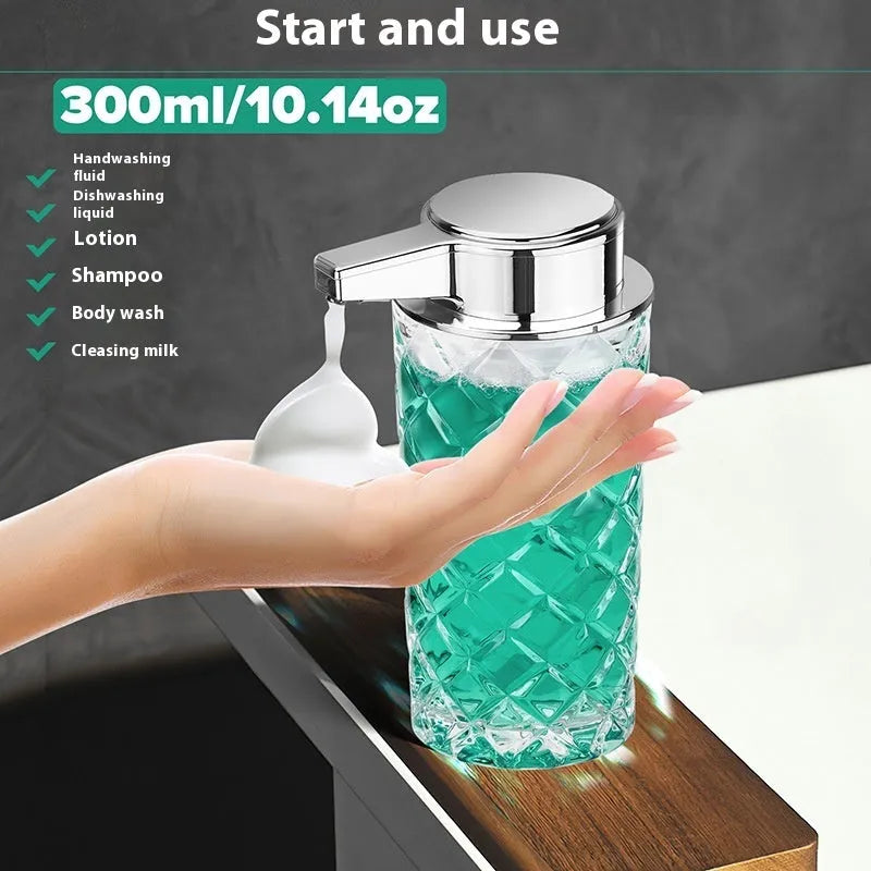 Automatic soap dispenser with silver finish and Type-C charging port