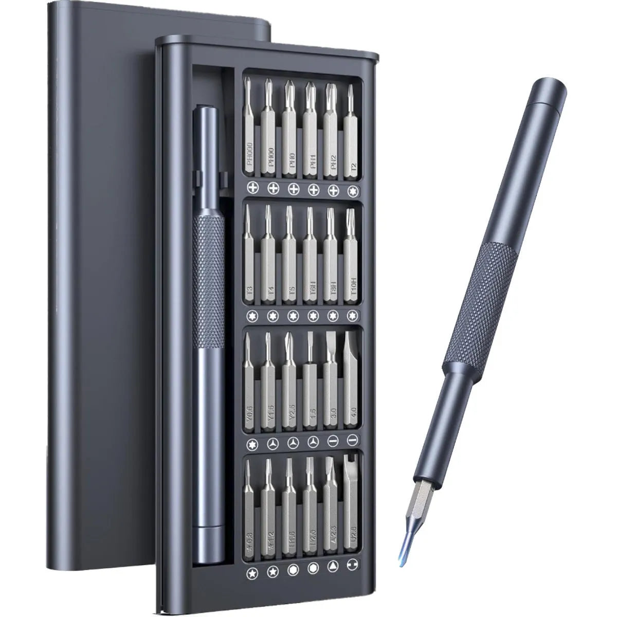 25-in-one magnetic screwdriver set with knurled ABS handle and chrome vanadium steel shaft.