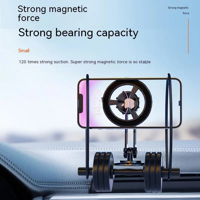 All-metal magnetic car phone holder with magnetic rings and adhesive pads in black colour