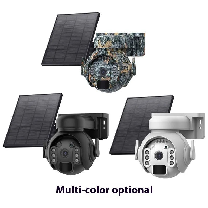 Solar-powered security camera with full colour night vision in camouflage finish