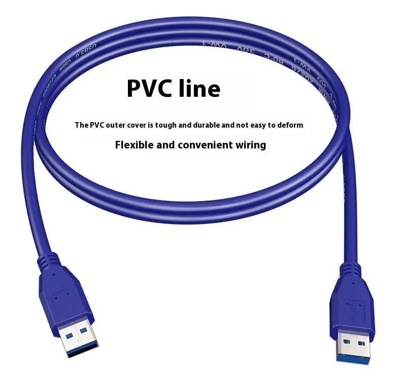 USB 3.0 male to male data cable with nickel-plated Type-A connectors, shown with length options.