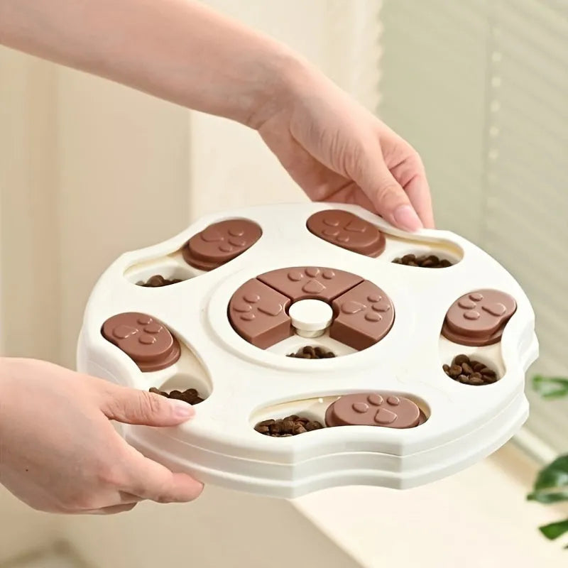 Interactive slow food bowl for pets, round or square, plastic multi-stage challenge for dogs and cats.