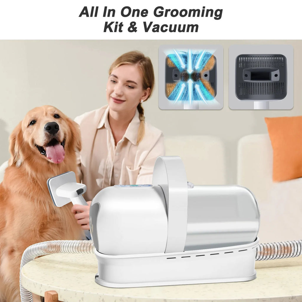 White ABS 7-in-1 dog grooming vacuum trimmer with Lady Shaver set and plug options