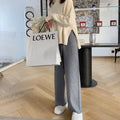 Women's high-waisted thick knitted wide-leg trousers in cream white for autumn winter wear