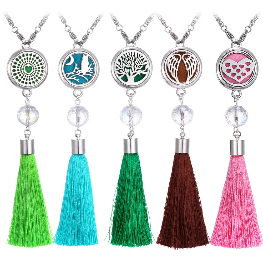 Alloy tassel car fragrance pendant necklace with 50cm chain and 12mm scent box