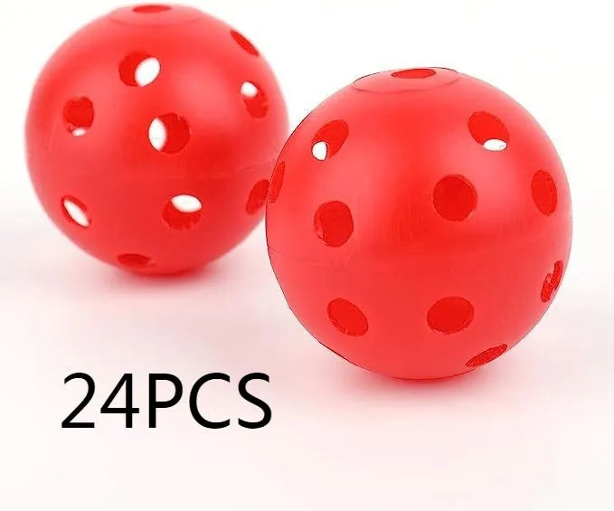 Multi-coloured 26-hole golf practice balls showing red, blue, green, orange, white and yellow options