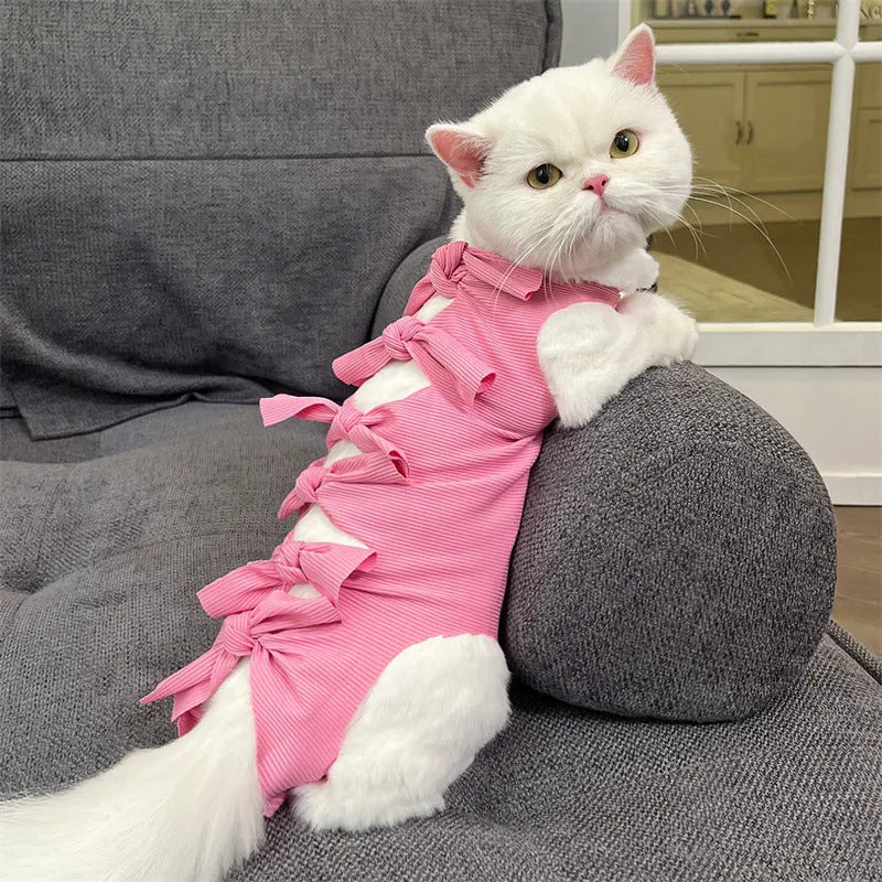 Lace-up cat sterilization recovery clothing in polyester with adjustable sizing for post-operation protection