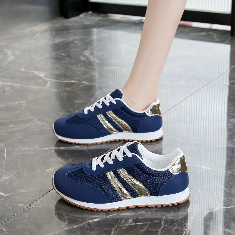 Blue women's casual sneakers with cross shoulder straps and non-slip rubber sole