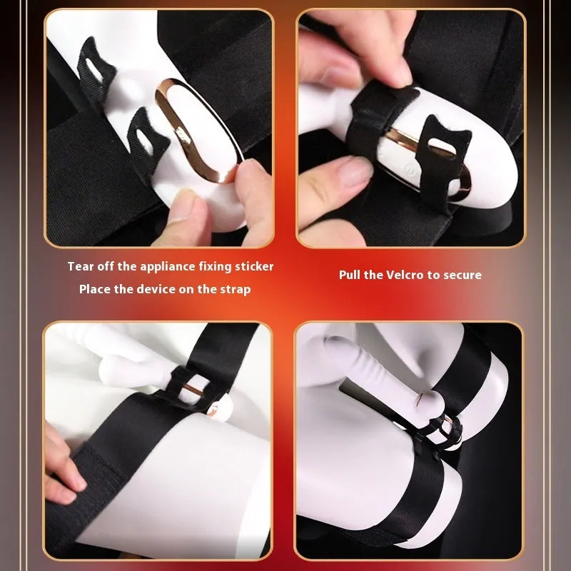 Black knitted adult strap with appliance attachment for discreet home use