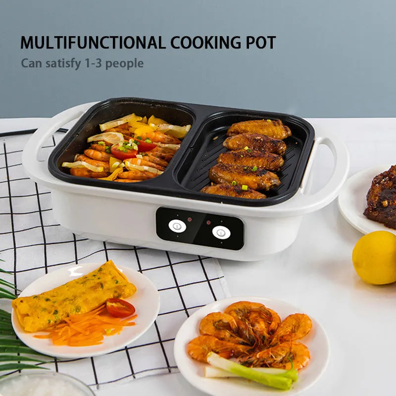 White or green electric caldron frying oven with mechanical controls and 1300W power rating