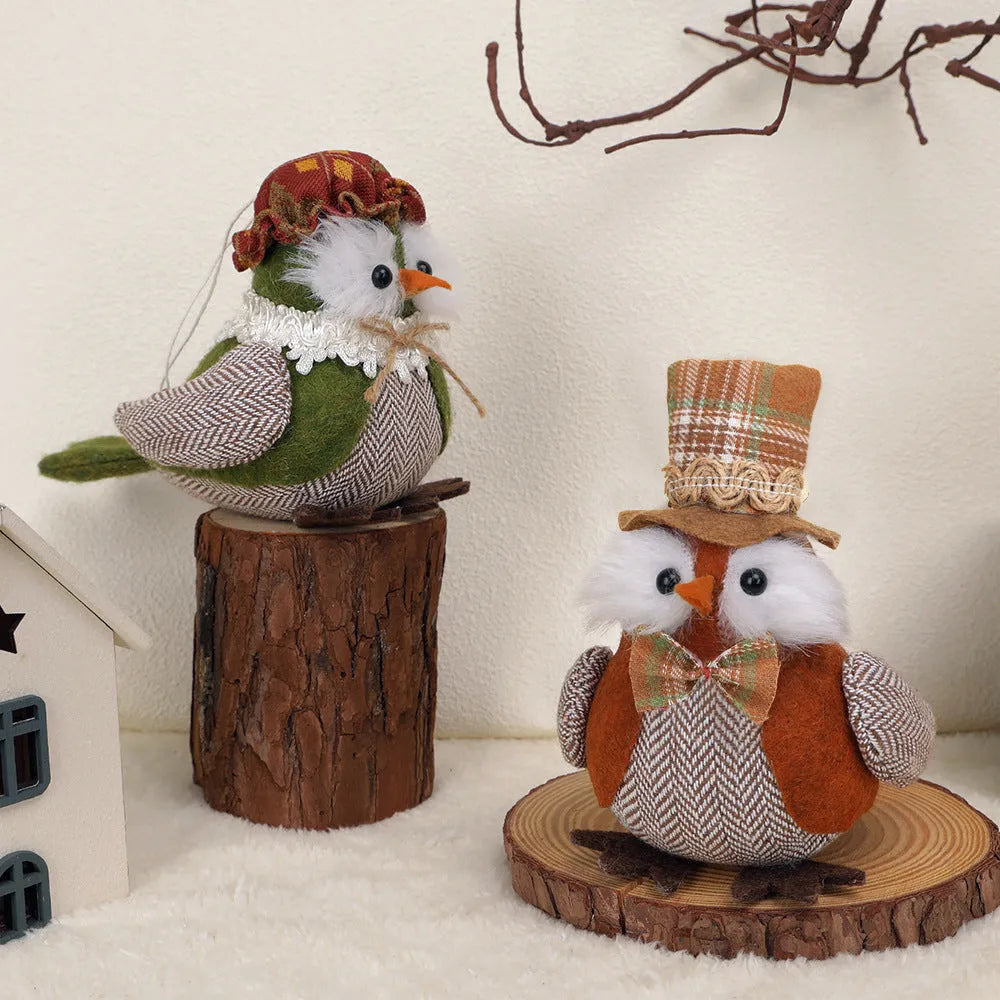 Orange and green harvest owl pendant ornament made from polyester cloth for Thanksgiving decoration